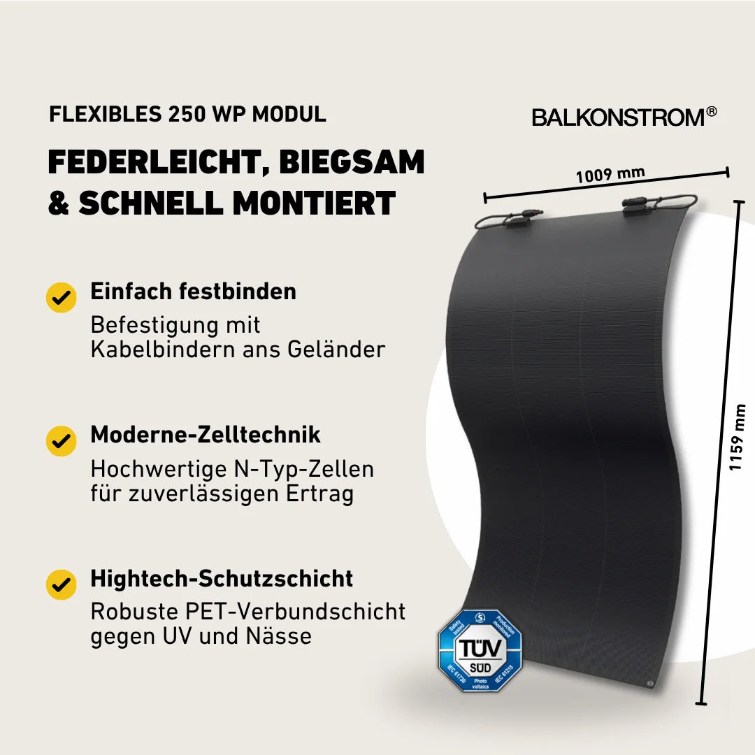 Balkonstrom 250W flexibles Solarmodul