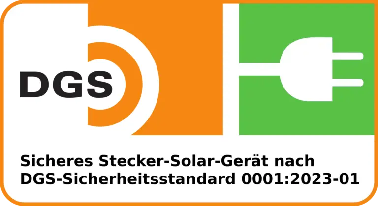 DGS Siegel Sicheres Stecker-Solar-Gerät nach DGS-Sicherheitsstandard 0001:2023-01