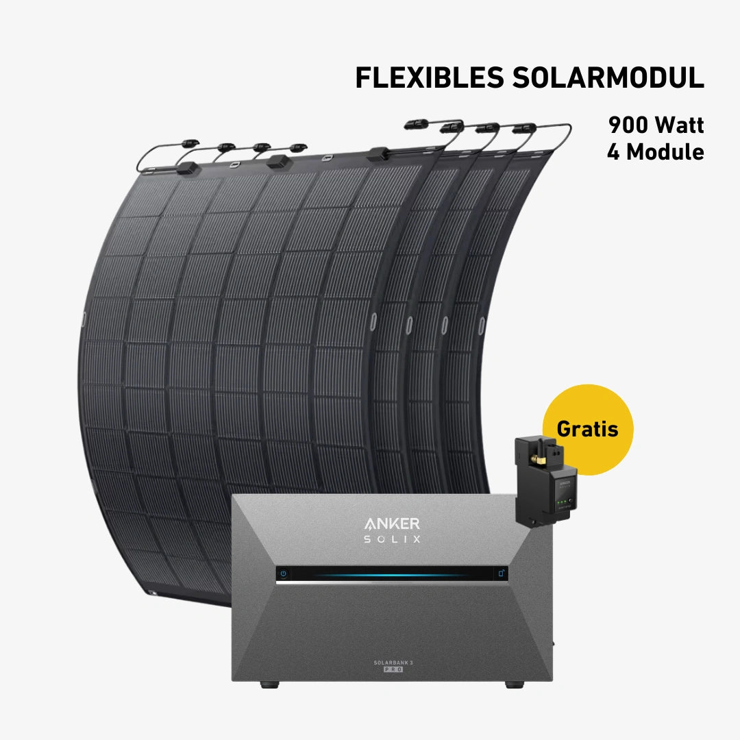 Balkonkraftwerk 900W mit flexiblen Solarmodulen (mit Anker SOLIX Solarbank 3 E2700 Pro)