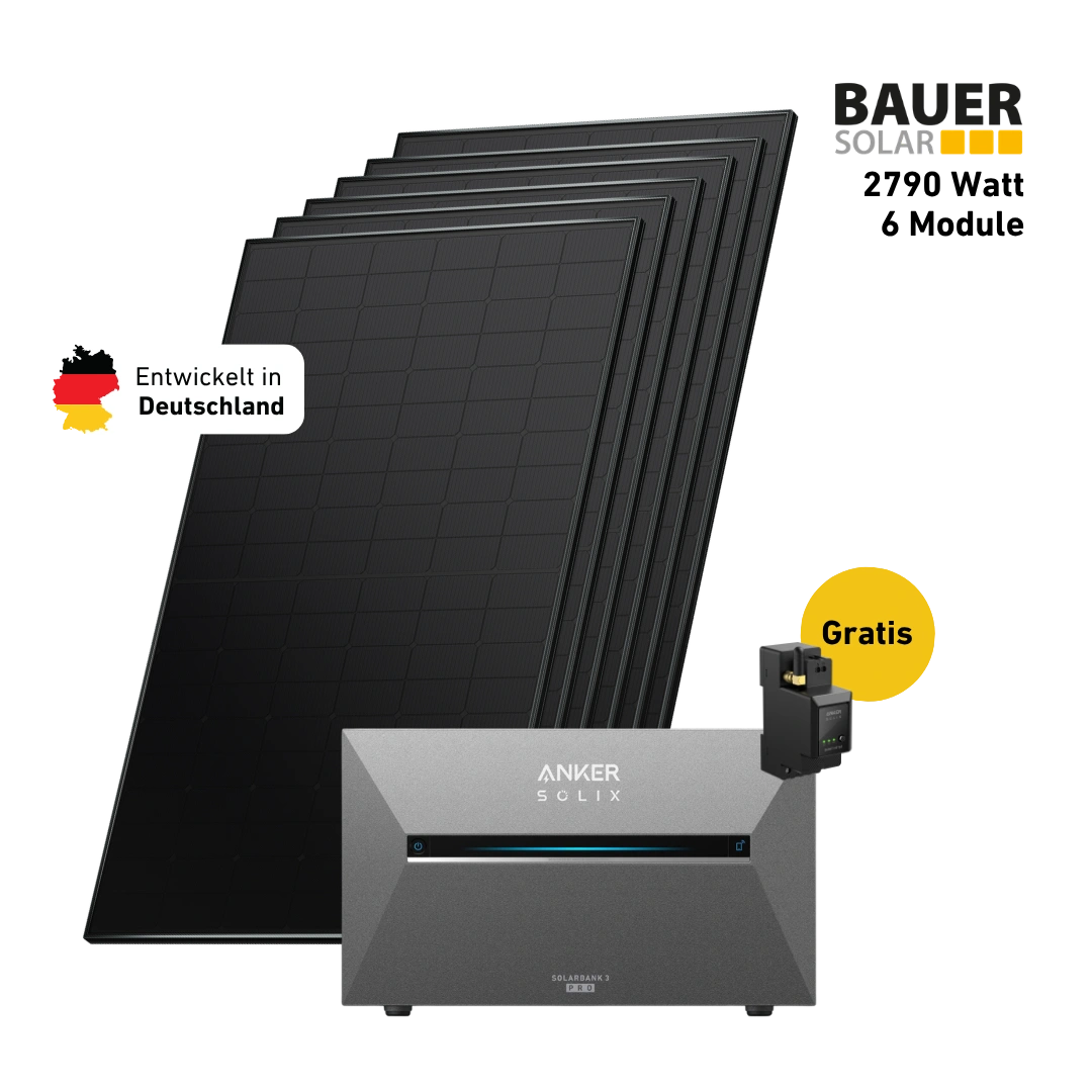 Premium Set 2700 Watt mit Anker Solix 3 E2700 Speicher, Sehr Gut Icon und Gratis Anker Smartmeter